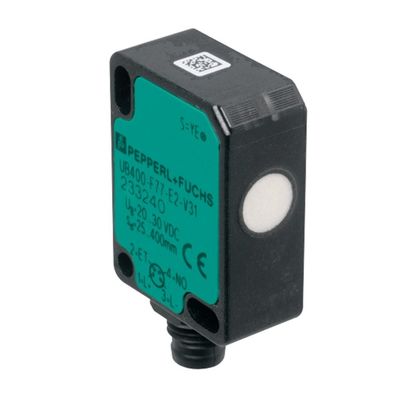 Sensore di rilevamento diretto ad ultrasuoni di Pepperl Fuchs UB100-F77-E2-V31 con ritardo di risposta ≤ 50 ms Massa di 10 g